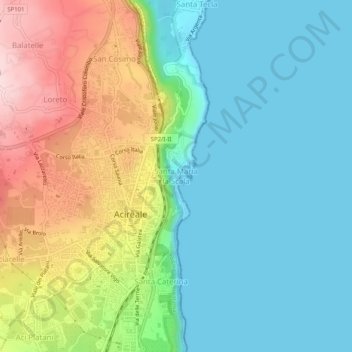Mapa topográfico Santa Maria la Scala, altitud, relieve