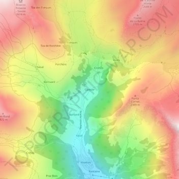 Mapa topográfico Glassier, altitud, relieve