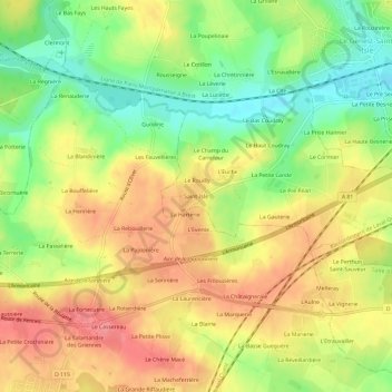 Mapa topográfico Saint-Isle, altitud, relieve