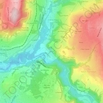 Mapa topográfico Onnex, altitud, relieve