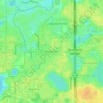 Mapa topográfico Weathersfield, altitud, relieve