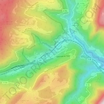 Mapa topográfico La Voute, altitud, relieve