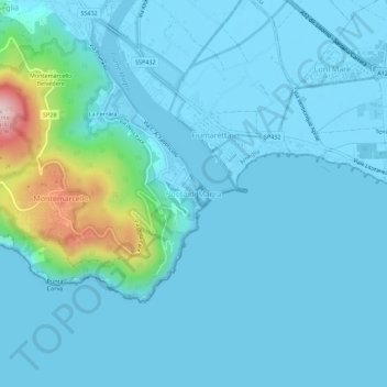 Mapa topográfico Bocca di Magra, altitud, relieve