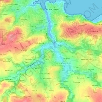 Mapa topográfico Pouldavid, altitud, relieve