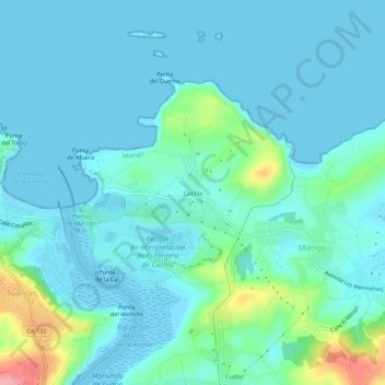 Mapa topográfico Cuchía, altitud, relieve