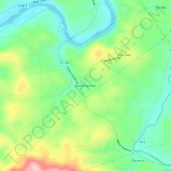 Mapa topográfico Barren Springs, altitud, relieve