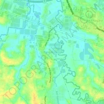 Mapa topográfico Pasir Bolang, altitud, relieve