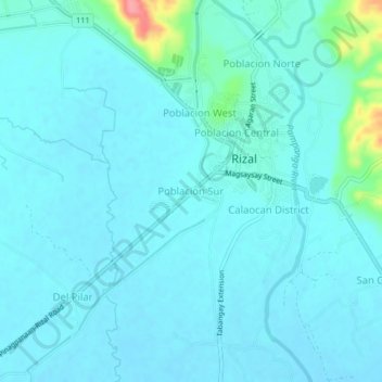 Mapa topográfico Poblacion Sur, altitud, relieve
