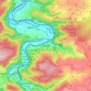 Mapa topográfico Hausen, altitud, relieve