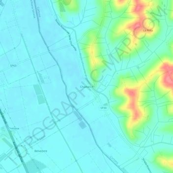 Mapa topográfico Chianacce, altitud, relieve