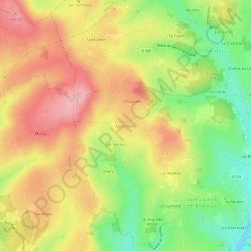 Mapa topográfico Les Crusus, altitud, relieve