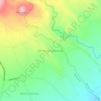 Mapa topográfico Benteng Malewang, altitud, relieve