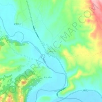 Mapa topográfico Köselerli, altitud, relieve
