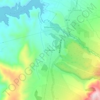Mapa topográfico Dos Arroyos, altitud, relieve