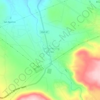 Mapa topográfico San Lorenzo Sayula, altitud, relieve