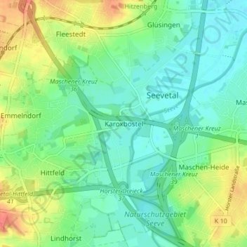 Mapa topográfico Karoxbostel, altitud, relieve
