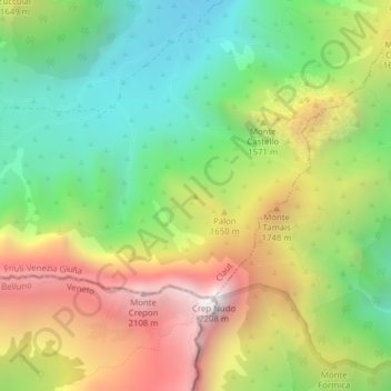 Mapa topográfico Col Visentin, altitud, relieve