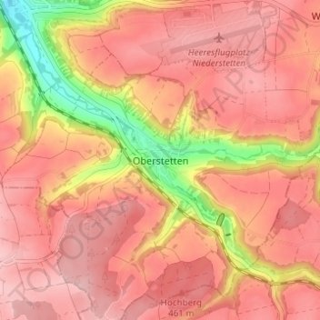 Mapa topográfico Oberstetten, altitud, relieve