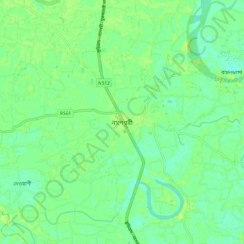 Mapa topográfico Nageshwari, altitud, relieve
