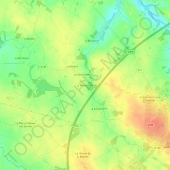 Mapa topográfico La Rousselière, altitud, relieve