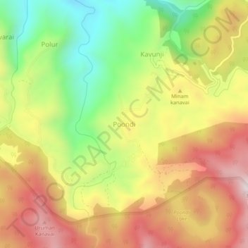Mapa topográfico Poondi, altitud, relieve