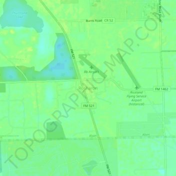 Mapa topográfico Rosharon, altitud, relieve