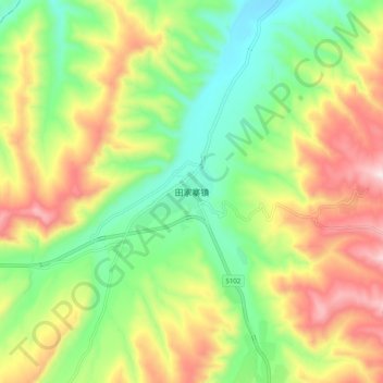 Mapa topográfico 田家寨镇, altitud, relieve