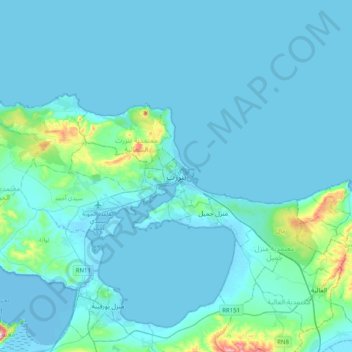Mapa topográfico Bizerte, altitud, relieve