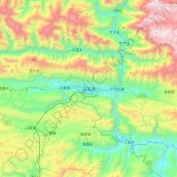 Mapa topográfico 巫溪县, altitud, relieve