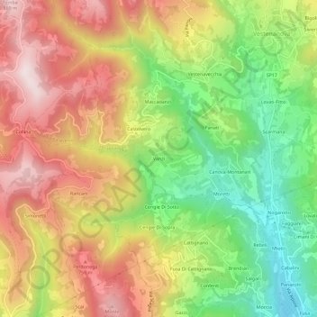 Mapa topográfico Vanzi, altitud, relieve