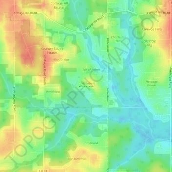 Mapa topográfico Windcrest, altitud, relieve