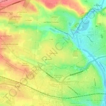 Mapa topográfico Heurtebise, altitud, relieve