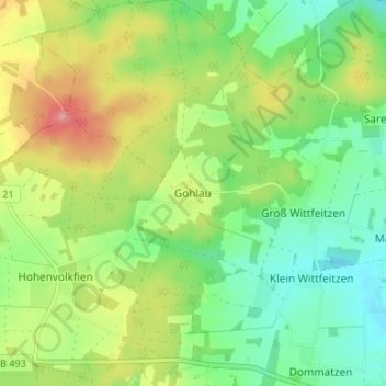 Mapa topográfico Gohlau, altitud, relieve