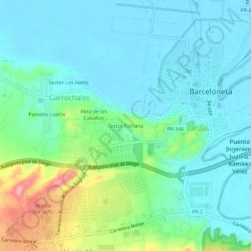 Mapa topográfico Sector Fortuna, altitud, relieve