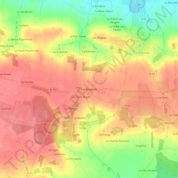 Mapa topográfico Les Épinettes, altitud, relieve