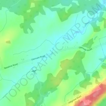 Mapa topográfico Glenvale, altitud, relieve