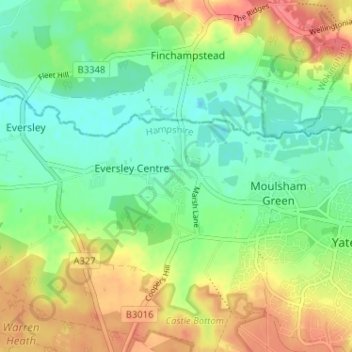 Mapa topográfico Eversley Cross, altitud, relieve