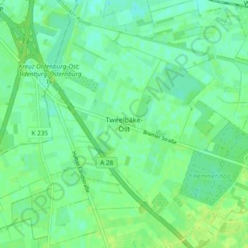 Mapa topográfico Tweelbäke-Ost, altitud, relieve