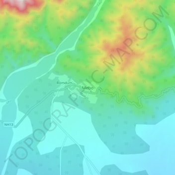 Mapa topográfico Mebo, altitud, relieve