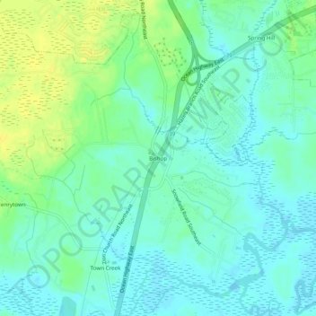 Mapa topográfico Bishop, altitud, relieve