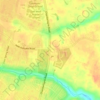 Mapa topográfico Pearsons Corner, altitud, relieve