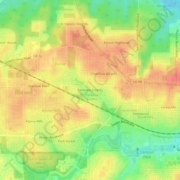 Mapa topográfico Parkview Estates, altitud, relieve