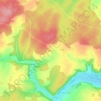 Mapa topográfico Roussy, altitud, relieve