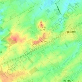 Mapa topográfico Herderen, altitud, relieve
