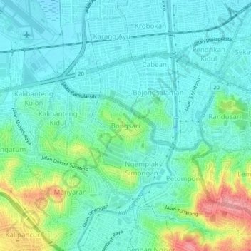Mapa topográfico Bongsari, altitud, relieve