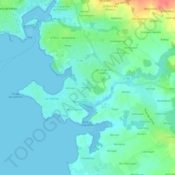 Mapa topográfico Kerangall, altitud, relieve