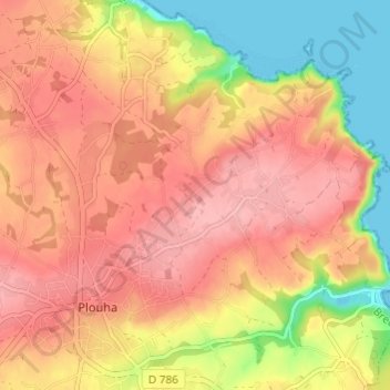 Mapa topográfico Goaz Bihan, altitud, relieve