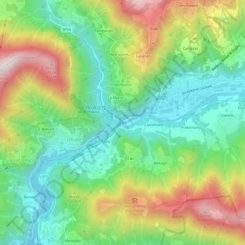 Mapa topográfico Ponti, altitud, relieve