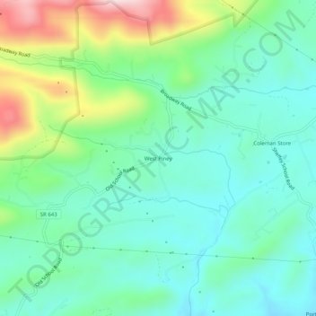Mapa topográfico West Piney, altitud, relieve