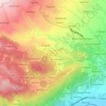 Mapa topográfico Pasekan, altitud, relieve